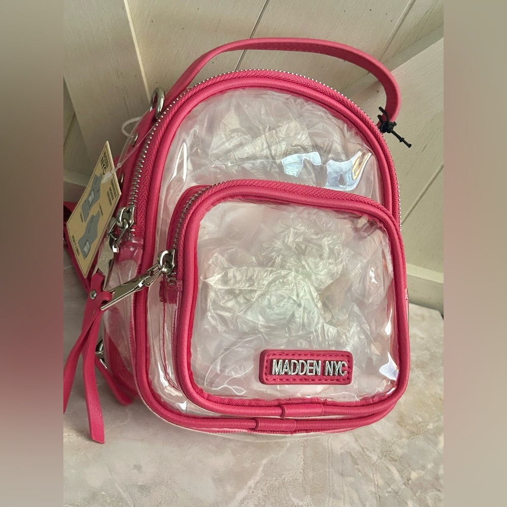 Madden NYC Clear Mini Convertible Backpack Fuchsia NWT - Picture 6 of 10